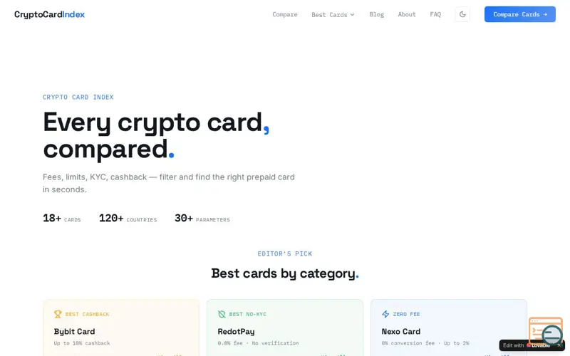 Screenshot of CryptoCardIndex