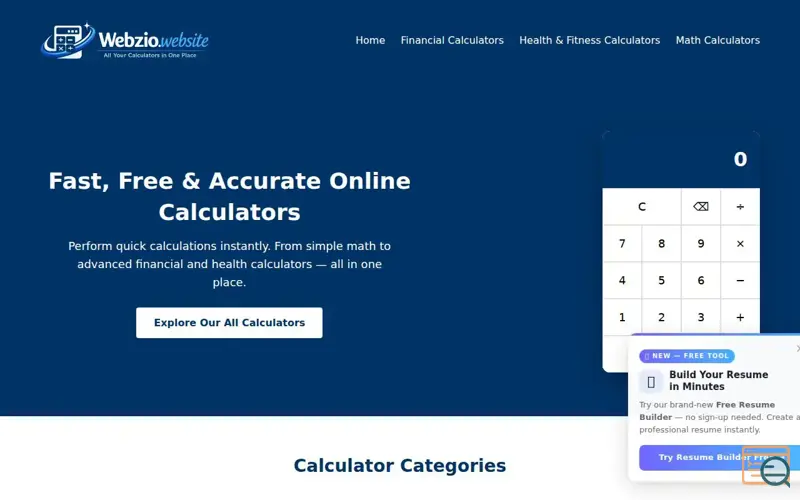 Screenshot of Webzio Calculators