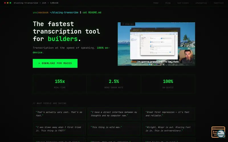 Screenshot of Blazing Fast Transcription