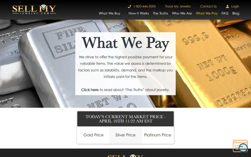 Screenshot of Cash for Jewelry by Sell My Jewelry