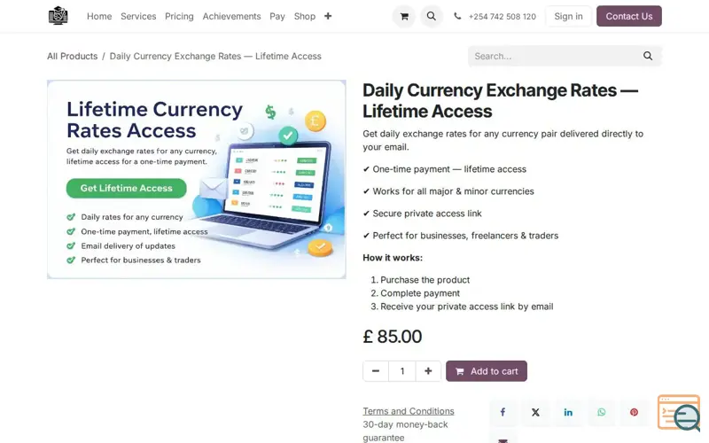 Screenshot of Daily Currency Exchange Rates