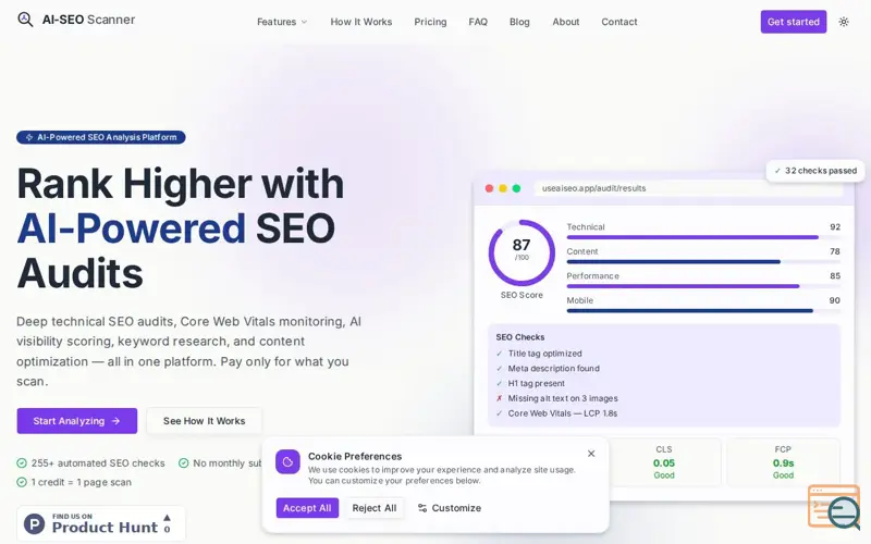 Screenshot of AI SEO Scanner - AI-powered SEO audits